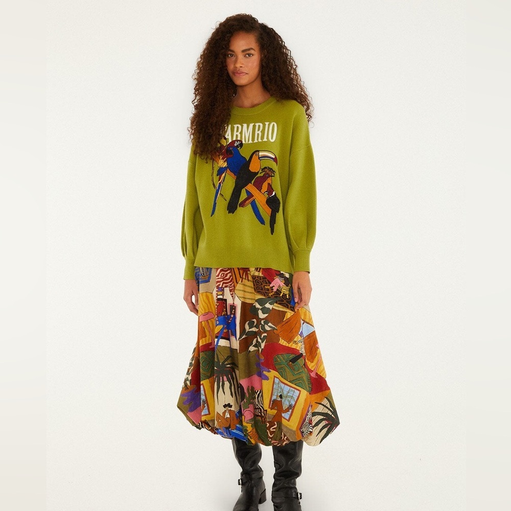 Farm Rio: Multicolor Tropical Balloon Organic Cotton Midi Skirt